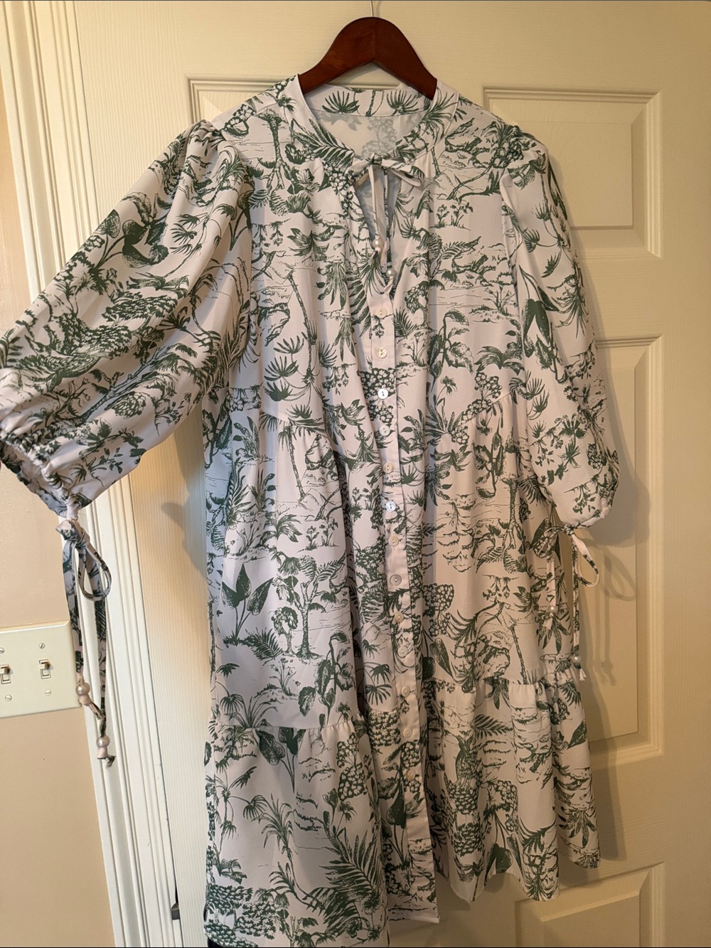 Green Toile Print Midi Dress